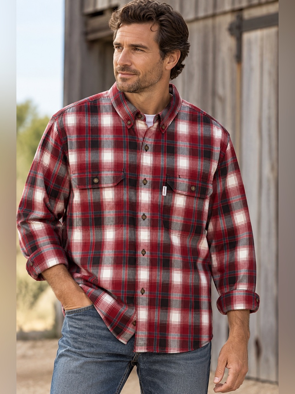 Carhartt Fort Plaid Shirt Men XL Dark Crimson Relaxed Fit 102214-608 Workwear
